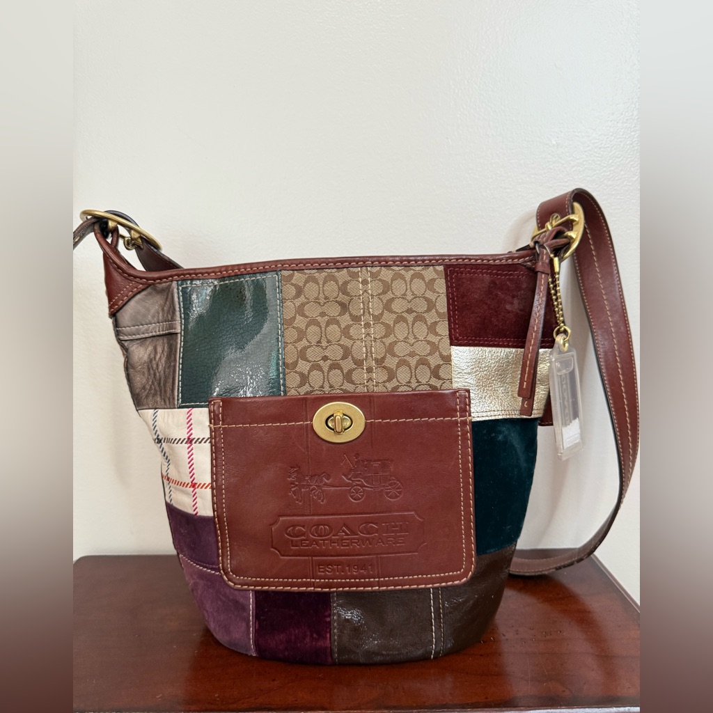 Coach Patchwork #11356 Shoulder/Crossbody Bag - Brown, Green, Burgundy Holiday